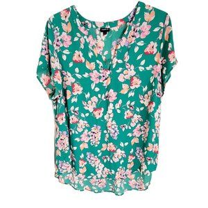 Torrid Womens Green Floral Print V Neck Top‎ Short Sleeve Blouse Plus Size 2